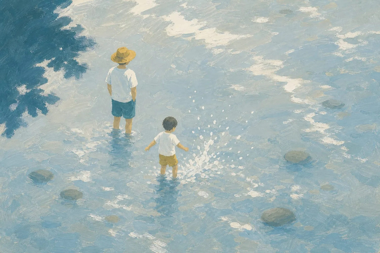 暑い日は水遊び！富山の親子で行けるじゃぶじゃぶ池・水の遊び場のイメージイラスト
